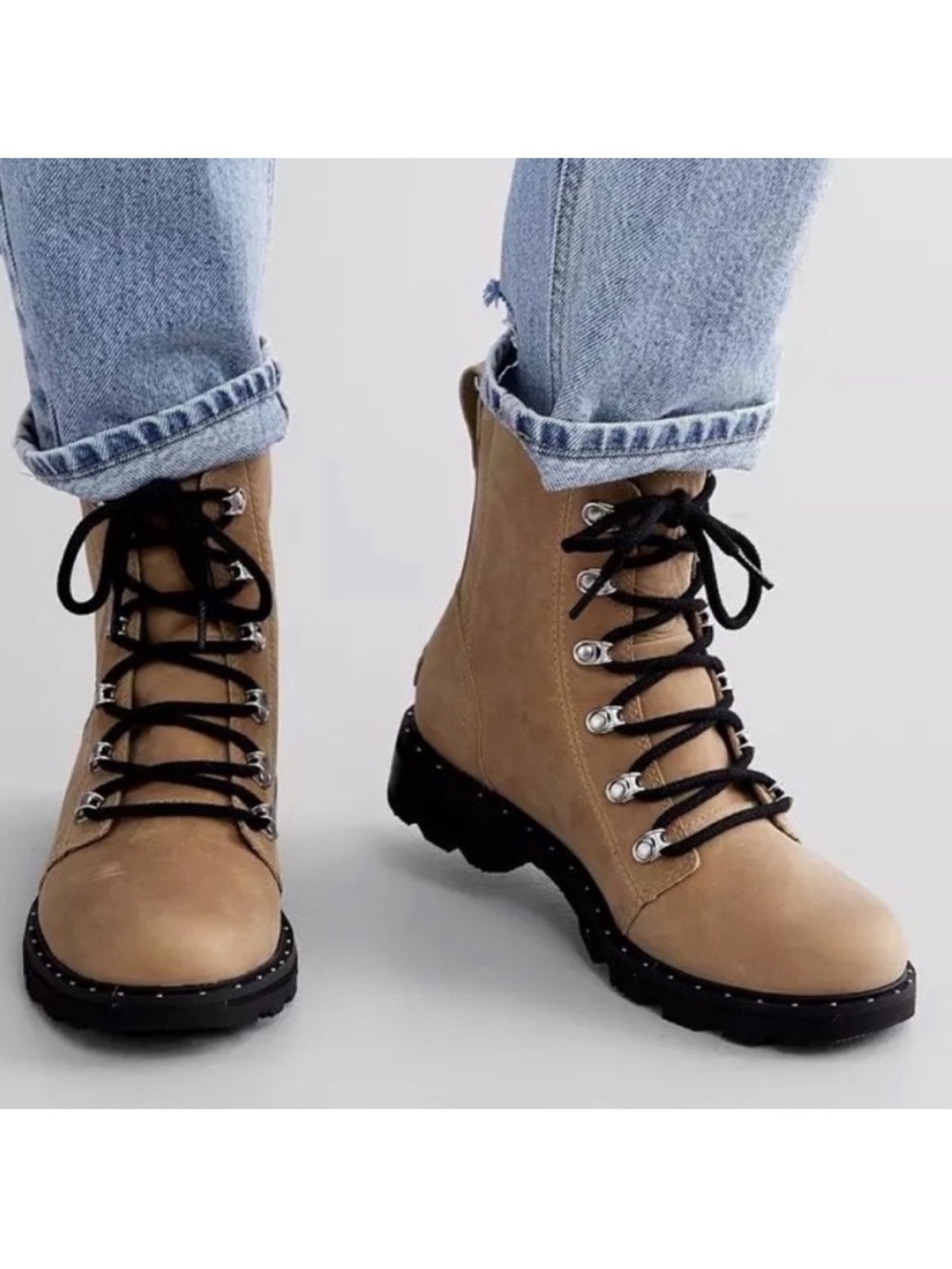 SOREL Lennox Lace Boots Sandy Tan 8.5 Wom - Leather Chunky Waterproof NL3701-251